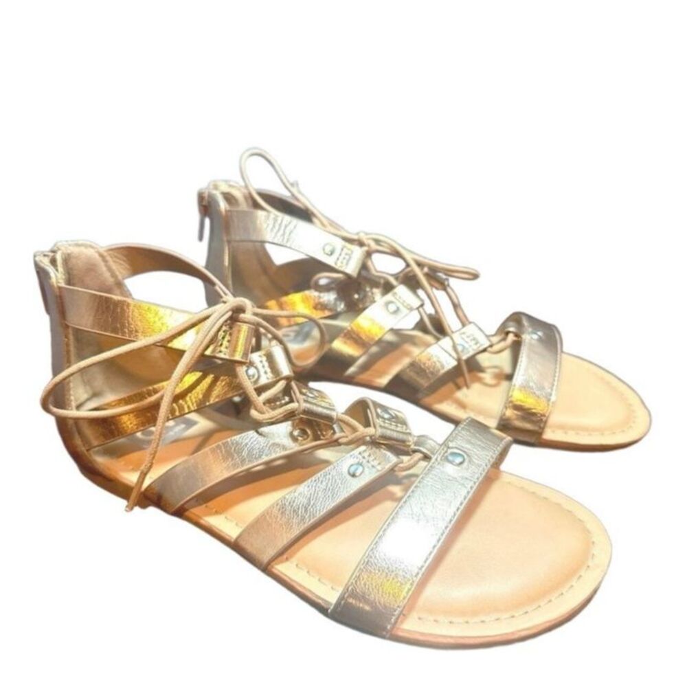 Dv by Dolce Vita Girls Sandals 3 Lace Up Metallic Straps Flat Dressy School Gold